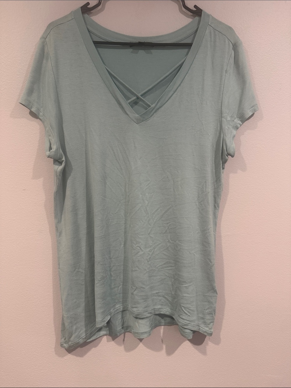 Signature Studio Sage Green Crisscross V-Neck Short Sleeve Tee